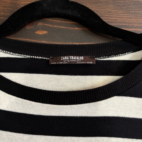 Zara Black and White Striped Cropped Long Sleeve Top Large - Picture 5 of 5